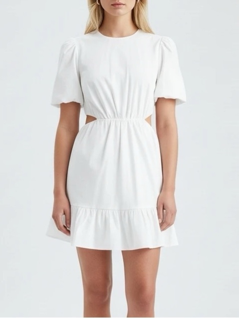Wayf White Puff Sleeve Cutout Dress